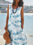 Blue Dragonfly Print Womens Pocket Pinafore Linen Dress