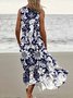 Women's Mermaid Art Print Casual Linen Dress