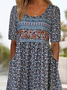 Women's Short Sleeve Summer Purplish blue Floral Printing Crew Neck Daily Going Out Casual Maxi H-Line Shift Dress Dress