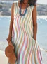 Colourful Wavy Print Womens Pocket Pinafore Linen Dress