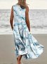 Blue Dragonfly Print Womens Pocket Pinafore Linen Dress