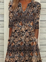Women's Short Sleeve Summer Brown Floral Printing V Neck Daily Going Out Casual Maxi H-Line Fit & Flare Dress Dress