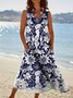 Women's Mermaid Art Print Casual Linen Dress