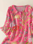 Women Vintage Flowers Art Print Loose Top Peter Pan Collar Half Sleeve Blouses