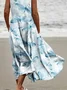 Blue Dragonfly Print Womens Pocket Pinafore Linen Dress