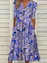 Women's Short Sleeve Summer Purple Floral Printing V Neck Daily Going Out Casual Maxi H-Line Fit & Flare Dress Dress