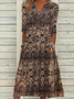 Women's Short Sleeve Summer Brown Floral Printing V Neck Daily Going Out Casual Maxi H-Line Fit & Flare Dress Dress