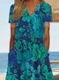 Women's Short Sleeve Summer Cyan Floral Printing V Neck Daily Going Out Casual Maxi H-Line Fit & Flare Dress Dress