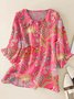 Women Vintage Flowers Art Print Loose Top Peter Pan Collar Half Sleeve Blouses