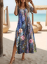 Women's Floral Print Casual Round Neck Short Sleeve Slit Dress