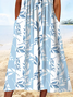 Women's Short Sleeve Summer Blue Floral Printing Crew Neck Daily Going Out Casual Maxi H-Line Shift Dress Dress