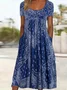 Women's Short Sleeve Summer Purplish blue Floral Printing Crew Neck Daily Going Out Casual Maxi H-Line Shift Dress Dress