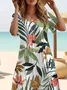 Women's Floral Print Casual Round Neck Short Sleeve Slit Dress