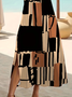 Women's Geometric Print Casual Round Neck Short Sleeve Slit Dress