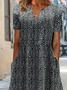 Women's Short Sleeve Summer Black Leopard Printing V Neck Daily Going Out Casual Maxi H-Line Fit & Flare Dress Dress