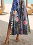 Women's Floral Print Casual Round Neck Short Sleeve Slit Dress