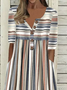Women's Stripe Print Casual Button Dress