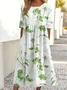 Floral Casual Loose Crew Neck Dress With No