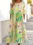 Crew Neck Casual Loose Floral Dress With No