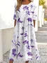 Floral Casual Loose Crew Neck Dress With No