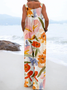 Women's Artistic Floral Casual Cotton And Linen Jumpsuit