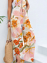 Women's Artistic Floral Casual Cotton And Linen Jumpsuit