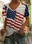 Women's Independence Day Printed Casual V-Neck Short Sleeve T-Shirt