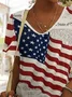 Women's Independence Day Printed Casual V-Neck Short Sleeve T-Shirt