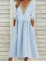 Women's Half Sleeve Summer Light Blue Plain Split Joint V Neck Daily Going Out Casual Maxi A-Line Fit & Flare Dress Dress