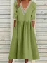 Women's Half Sleeve Summer Light Blue Plain Split Joint V Neck Daily Going Out Casual Maxi A-Line Fit & Flare Dress Dress