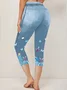 Tight Casual Faux Denim Print Graphic Cotton-Blend Leggings