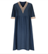 Women's Half Sleeve Summer Light Blue Plain Split Joint V Neck Daily Going Out Casual Maxi A-Line Fit & Flare Dress Dress
