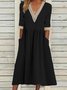 Women's Half Sleeve Summer Light Blue Plain Split Joint V Neck Daily Going Out Casual Maxi A-Line Fit & Flare Dress Dress