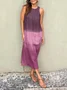 Women's Sleeveless Summer Blue Color Block Crew Neck Daily Going Out Casual Maxi A-Line Flowy Dress Dress