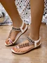 Bohemian Ethnic Style Women's Shoes Summer Fashion Beach Flat Sandals Beaded Diamond Flip Flops Sandals