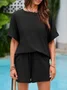 Women's Pocket Stitching Plain Daily Going Out Two-Piece Set Black Casual Summer Top With Pants Matching Set