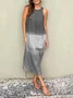 Women's Sleeveless Summer Blue Color Block Crew Neck Daily Going Out Casual Maxi A-Line Flowy Dress Dress