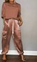 Women's Pocket Stitching Plain Daily Going Out Two-Piece Set Khaki Casual Summer Top With Pants Matching Set