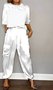 Women's Pocket Stitching Plain Daily Going Out Two-Piece Set Khaki Casual Summer Top With Pants Matching Set
