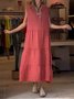 Women's Sleeveless Summer Brick Red Plain Shirred Half Open Collar Daily Going Out Casual Maxi A-Line Tank Dress
