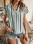Women's Short Sleeve T-shirt Summer Yellow Striped Printing V Neck Dolman Sleeve Daily Going Out Casual Top
