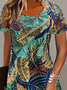Women's Leaf Printed Casual Round Neck Short Sleeve Dress