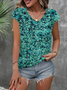 Women's Floral Print Casual V-Neck Short Sleeve T-Shirt
