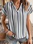 Women's Short Sleeve T-shirt Summer Yellow Striped Printing V Neck Dolman Sleeve Daily Going Out Casual Top