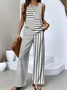 Casual Regular Fit Crew Neck Striped Two-Piece Set With No