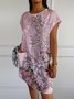 Casual 3D Printing Crew Neck Loose Dress With No