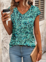 Women's Floral Print Casual V-Neck Short Sleeve T-Shirt