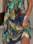 Women's Leaf Printed Casual Round Neck Short Sleeve Dress