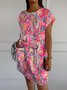 Loose Crew Neck Casual Floral Dress With No