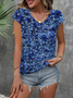 Women's Floral Print Casual V-Neck Short Sleeve T-Shirt